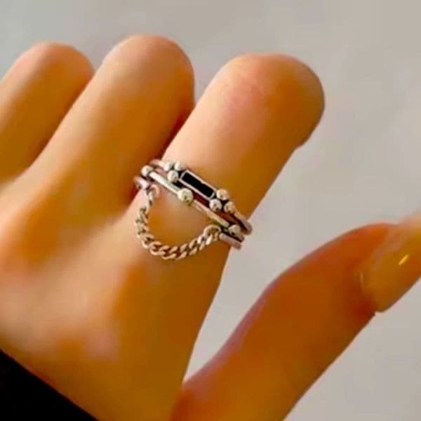 The mini chain adjustable ring in 925 silver - Thumbnail 2