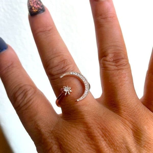 The Moon and Stars Ring in 18k Rose gold plating over 925 - Image 1