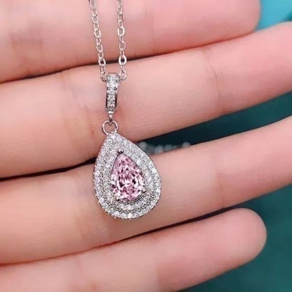 The Pretty in Pink Teardrop Pendant necklace in 925 silver and cubic zirconia - Image 1