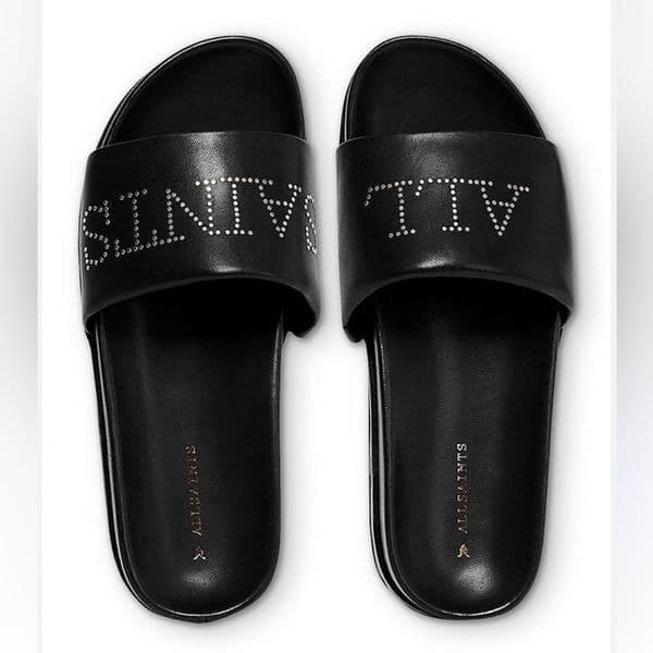 AllSaints Sophie leather sliders in black size 37 us 6.5 - Thumbnail 3