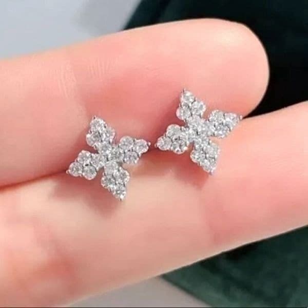 The Fabulous Four Points Dainty 925/White Sapphire Drop stud earrings - Thumbnail 2