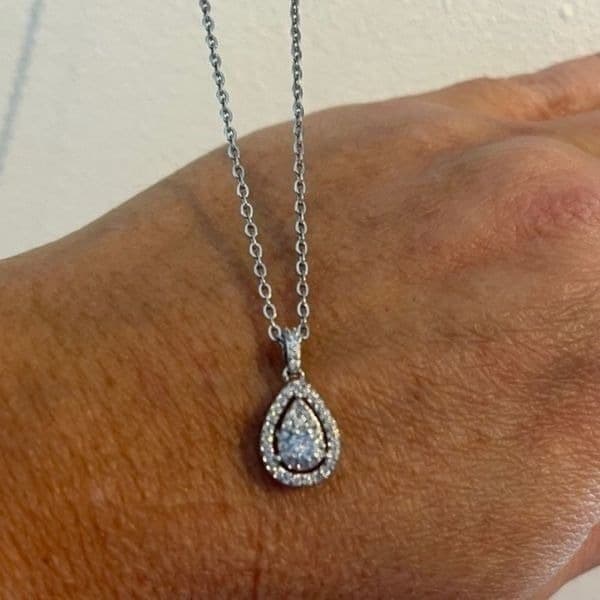The Decadent Drop Moissanite teardrop pendant on 925 silver chain. - Thumbnail 5