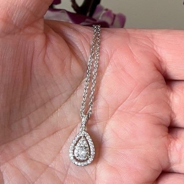 The Decadent Drop Moissanite teardrop pendant on 925 silver chain. - Thumbnail 4