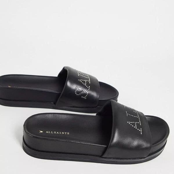 AllSaints Sophie leather sliders in black size 37 us 6.5 - Thumbnail 2