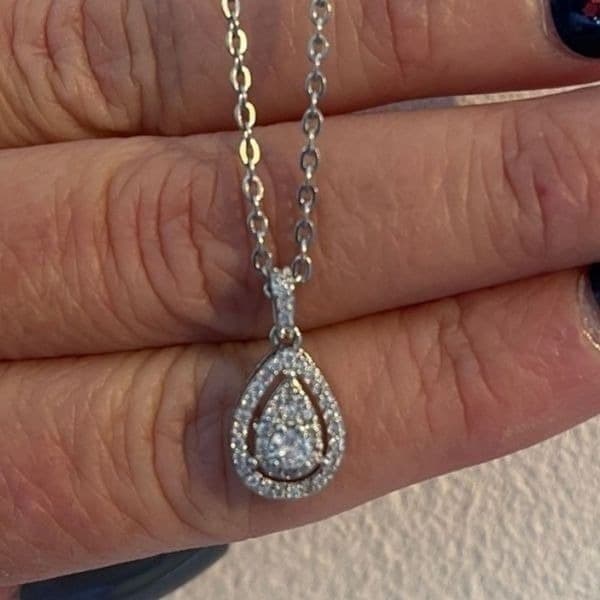 The Decadent Drop Moissanite teardrop pendant on 925 silver chain. - Thumbnail 6