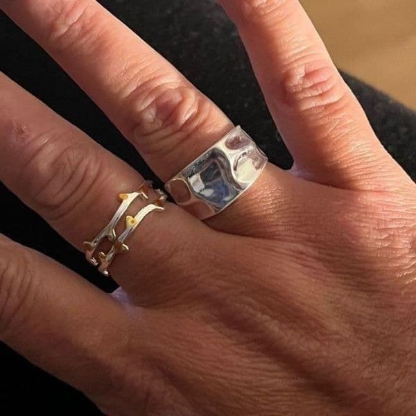 The Hammered Ring 925 adjustable silver band ring - Thumbnail 8