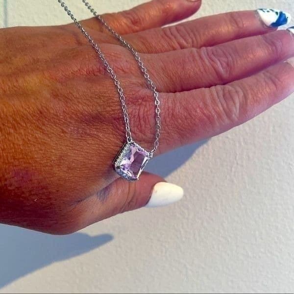 The Pink Geo Necklace with cubic zirconia and 925. - Thumbnail 7