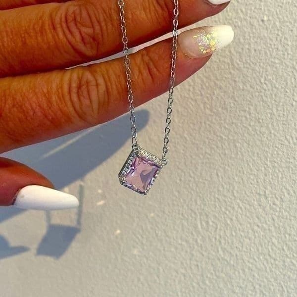The Pink Geo Necklace with cubic zirconia and 925. - Image 1