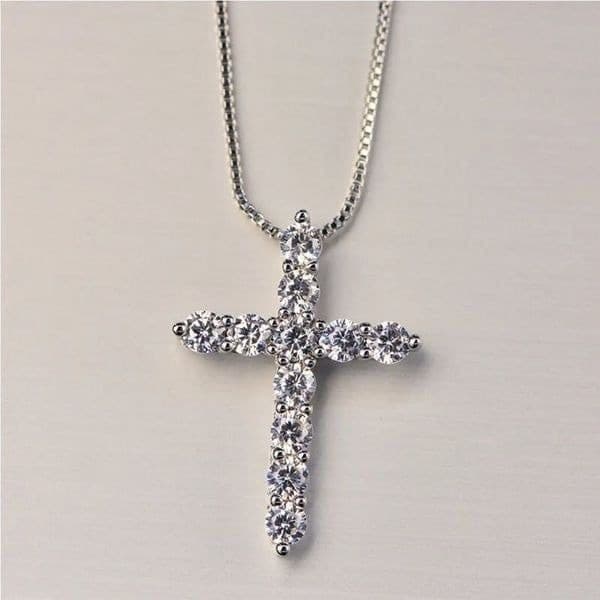 The Classic Cross Pendant Necklace in sterling silver and cubic zirconia - Thumbnail 2