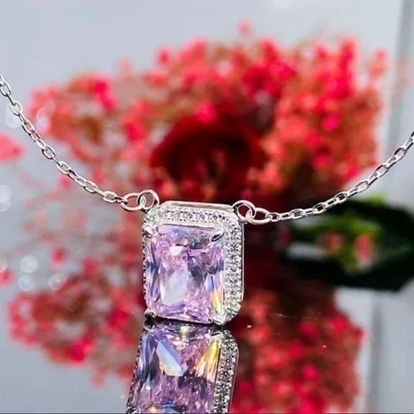 The Pink Geo Necklace with cubic zirconia and 925. - Thumbnail 2