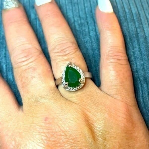The Tears of Green Cabochon statement ring silver size 6 - Image 1