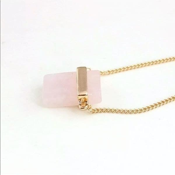 The Rose Quartz Gold Plated Long Chain With Rose Quartz pendant - Thumbnail 3