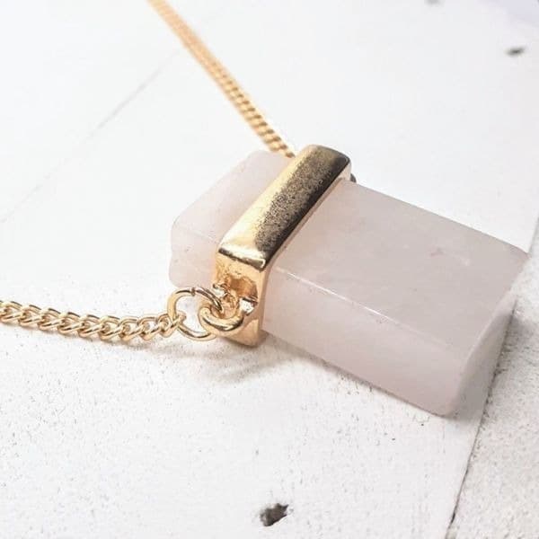 The Rose Quartz Gold Plated Long Chain With Rose Quartz pendant - Thumbnail 6