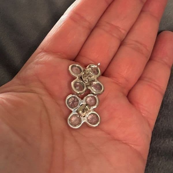 Vintage silver tone earrings with light blue stones - Thumbnail 5