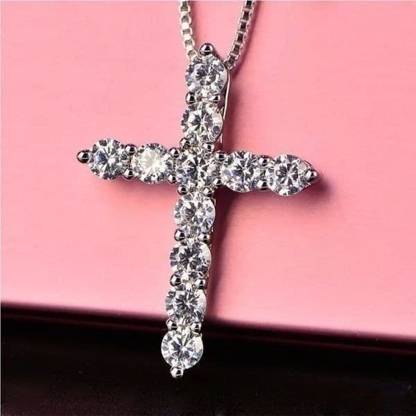 The Classic Cross Pendant Necklace in sterling silver and cubic zirconia - Image 1