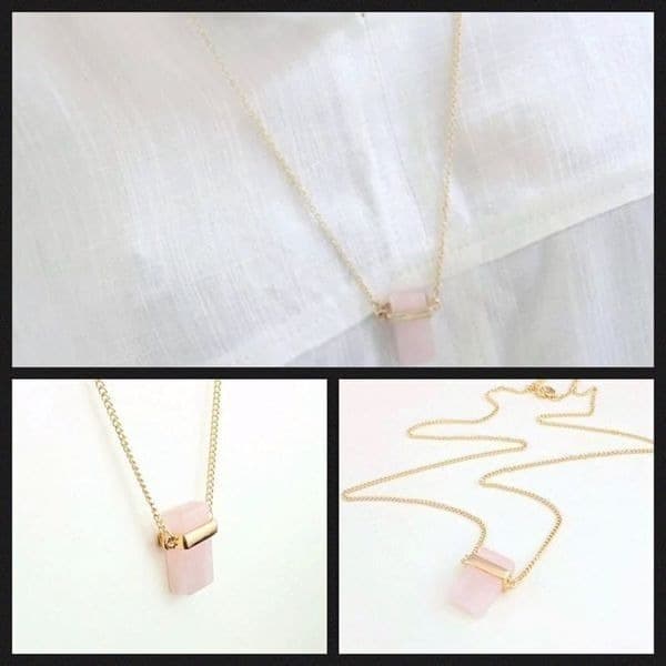 The Rose Quartz Gold Plated Long Chain With Rose Quartz pendant - Thumbnail 4