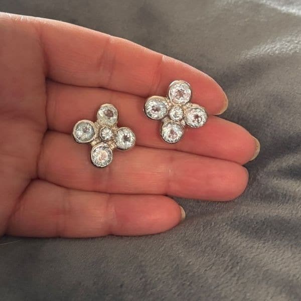 Vintage silver tone earrings with light blue stones - Thumbnail 4