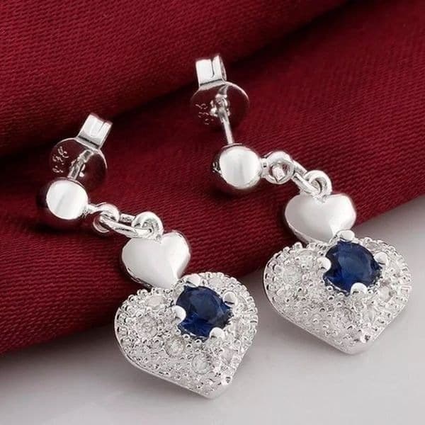 The Something Blue Heart drop earrings in sapphire and 925 - Thumbnail 5