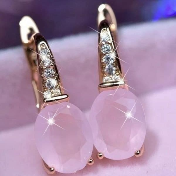 The Pink Moon Nights 14k Gold Plated Pink moonstone earrings - Thumbnail 2