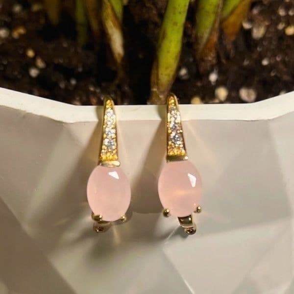 The Pink Moon Nights 14k Gold Plated Pink moonstone earrings - Thumbnail 4