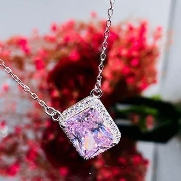 The Pink Geo Necklace with cubic zirconia and 925. - Thumbnail 3