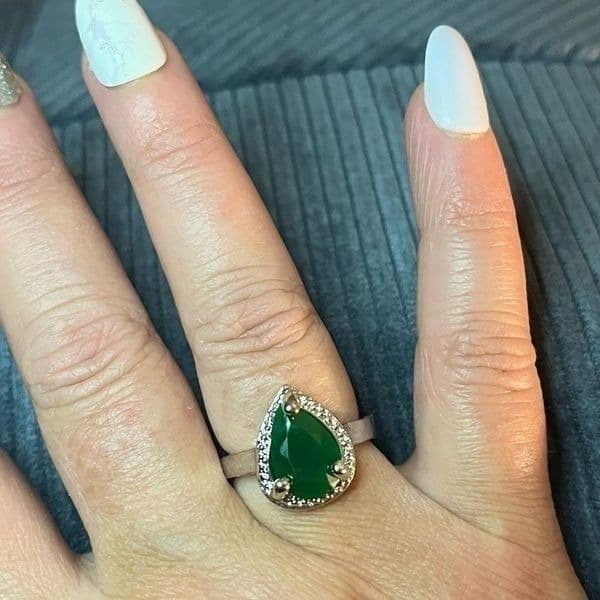 The Tears of Green Cabochon statement ring silver size 6 - Thumbnail 6