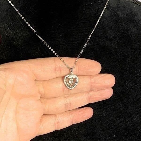 The Kelly 925 & Cubic Zirconia floating heart pendant necklace - Thumbnail 11