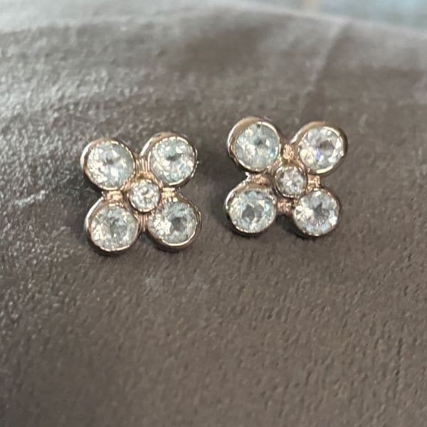 Vintage silver tone earrings with light blue stones - Thumbnail 2