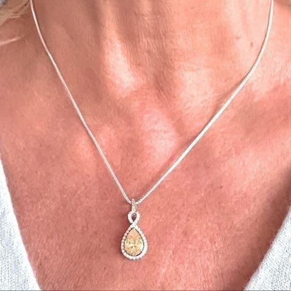 Estate inspo 925/Citrine Teardrop charm necklace - Thumbnail 5