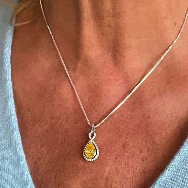 Estate inspo 925/Citrine Teardrop charm necklace - Thumbnail 9