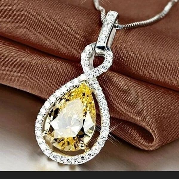 Estate inspo 925/Citrine Teardrop charm necklace - Thumbnail 8