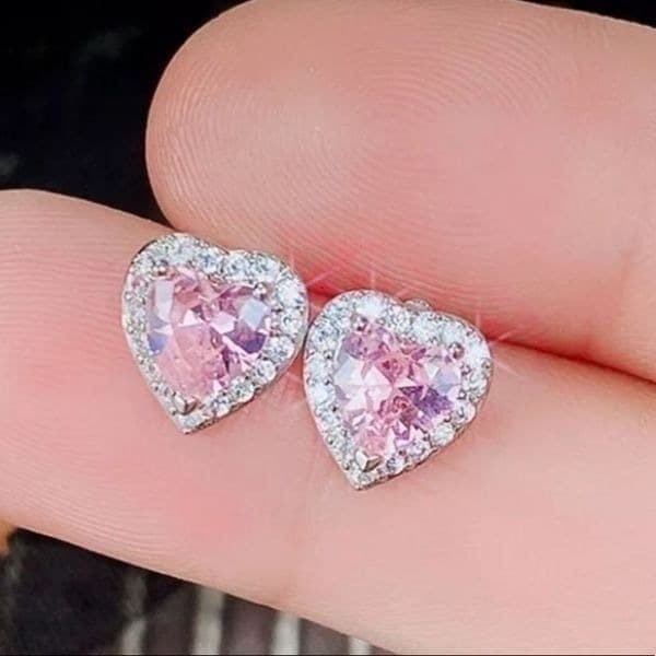 The Pink Kiss Heart Stud Silver 925 earrings - Thumbnail 4