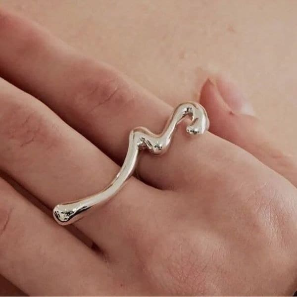 The Irregular Signature 2 finger Ring in Silver - Thumbnail 4