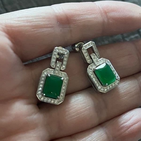 The Oz Drop 925 Emerald green estate inspired cubic zirconia earrings - Thumbnail 12