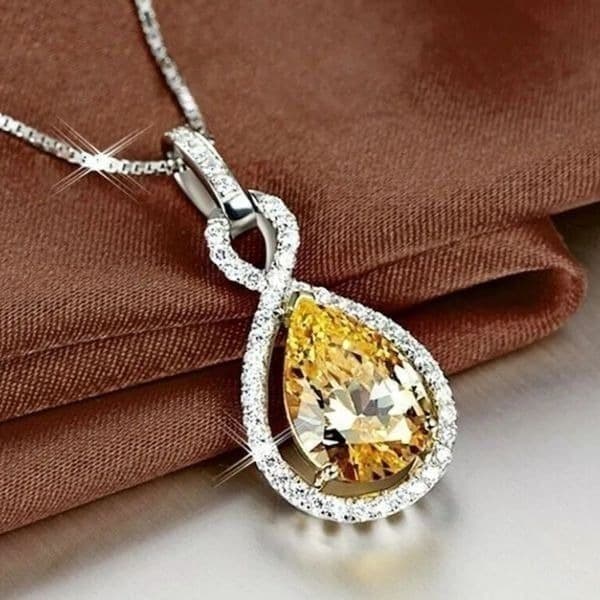 Estate inspo 925/Citrine Teardrop charm necklace - Thumbnail 4