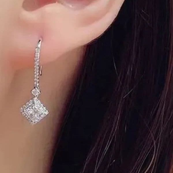 The Geometric Dangle Drop Earrings in 925 silver and cubic zirconia - Thumbnail 2