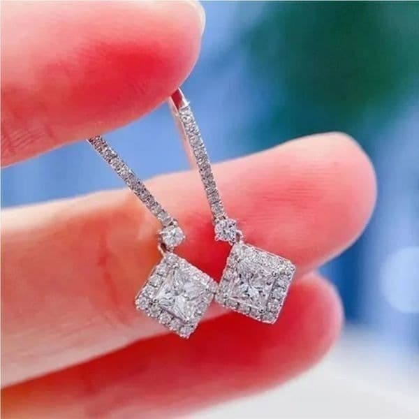 The Geometric Dangle Drop Earrings in 925 silver and cubic zirconia - Image 1