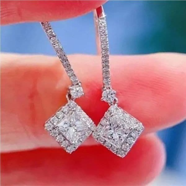The Geometric Dangle Drop Earrings in 925 silver and cubic zirconia - Thumbnail 5