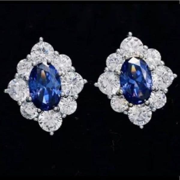 - The Royal 925 Sapphire are Cubic zirconium estate inspired stud earrings - Image 1