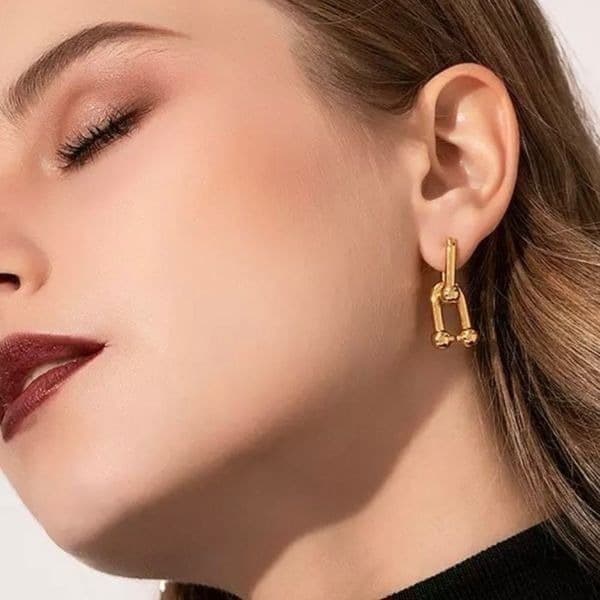 The U Link 2 in 1 Statement Drop Earring in Gold 925/14k - Thumbnail 6