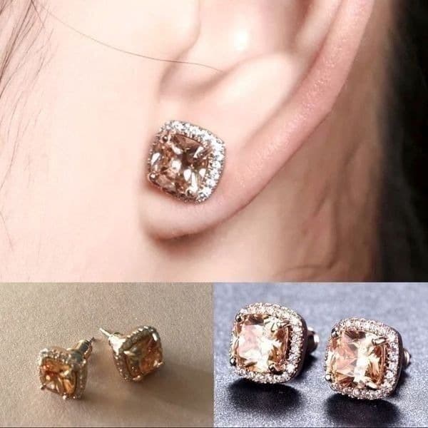 The Champagne Square Earrings 18K Rose Gold filled - Thumbnail 3