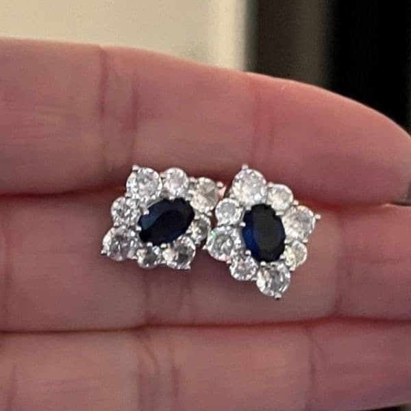 - The Royal 925 Sapphire are Cubic zirconium estate inspired stud earrings - Thumbnail 6