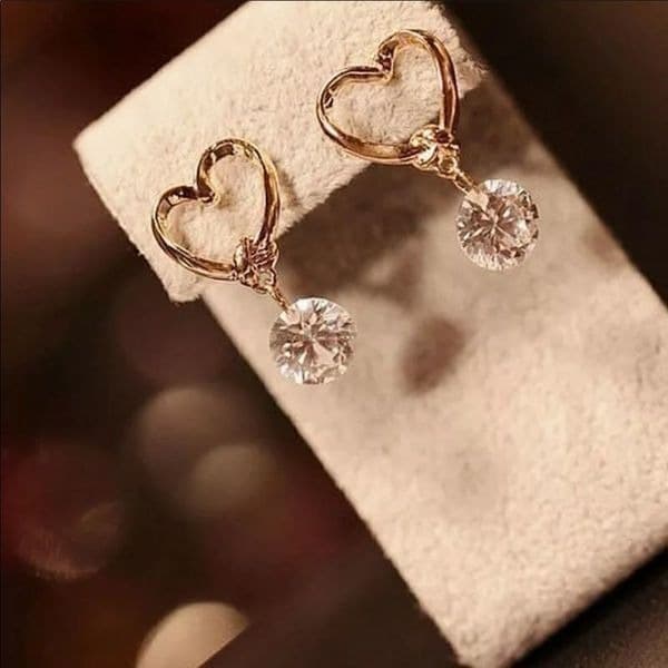 The Love Heart Crystal Drop Dangle Earrings - Thumbnail 3
