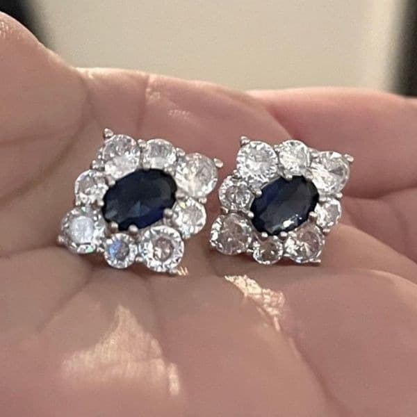 - The Royal 925 Sapphire are Cubic zirconium estate inspired stud earrings - Thumbnail 5