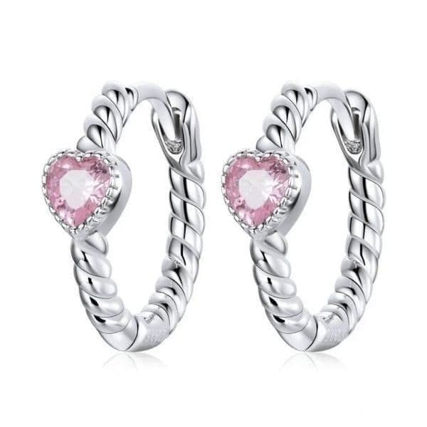 The Tiniest Pink Heart Dainty Hoop Huggie micro earrings - Thumbnail 3
