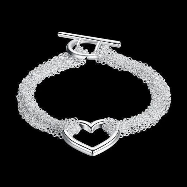 The Enmeshed Heart multi strand heart pendant bracelet in sterling silver. - Thumbnail 3