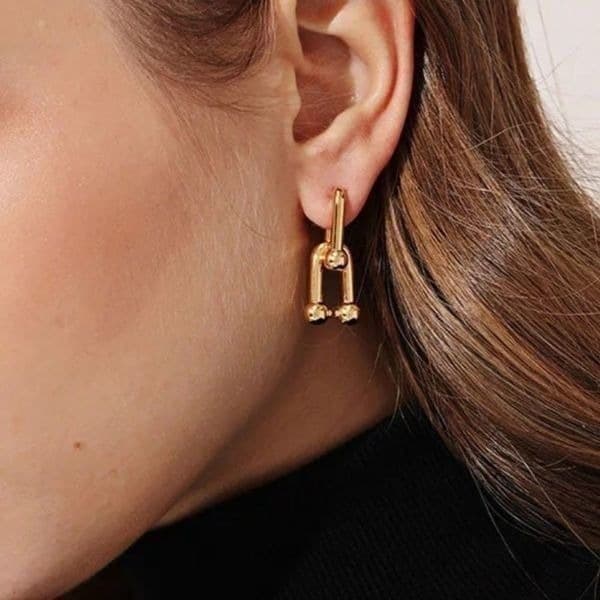 The U Link 2 in 1 Statement Drop Earring in Gold 925/14k - Image 1