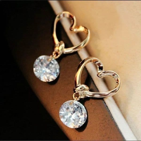 The Love Heart Crystal Drop Dangle Earrings - Thumbnail 2