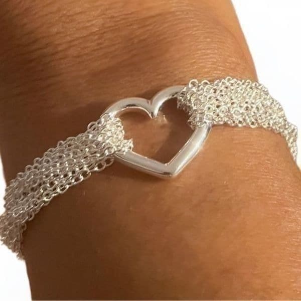 The Enmeshed Heart multi strand heart pendant bracelet in sterling silver. - Thumbnail 2