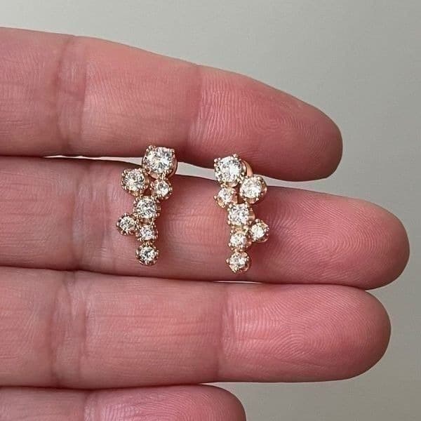 The Dainty Cluster Rose Gold stud earrings with cubic zirconia over 925. - Thumbnail 5
